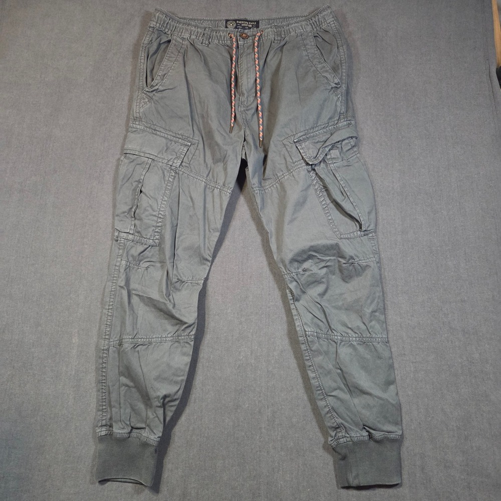 American Eagle Cargo Joggers Mens Medium Gray Cotton Drawstring Elastic Waist